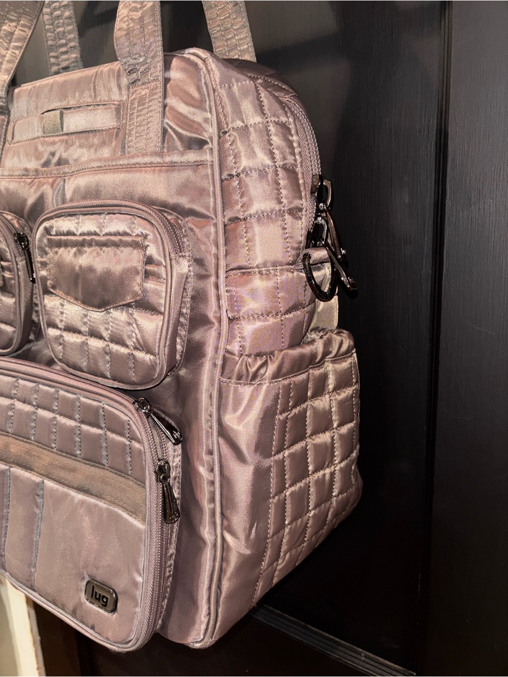 Lug Puddle Jumper Metallic Gray Quilted Convertible Tote Backpack Travel - Picture 3 of 11